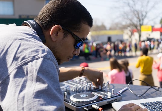 DJ Haze at the 6 Mile Moment Boston Marathon